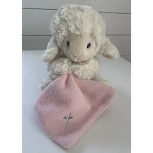 Nat & Jules Lamb Pink Blanket Silver Cross 8"Jesus Loves Me Demdaco NO MUSIC